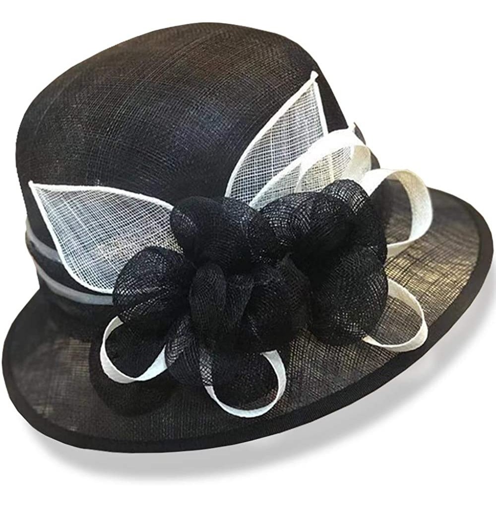 Sun Hats Women's Sinamay Straw Cloche Sun Hat - Black/Ivory - C918UHUW2I7