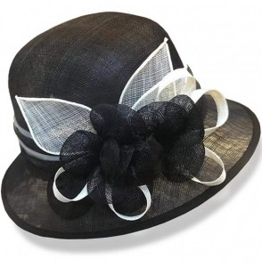 Sun Hats Women's Sinamay Straw Cloche Sun Hat - Black/Ivory - C918UHUW2I7