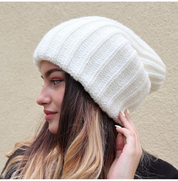 Skullies & Beanies Slouchy Beanie Oversized Warm Winter Dreadlock Hat for Women Knit Beanie for Men - Ivory - CG18YN9EK05