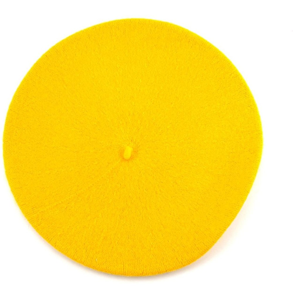 Berets French Style Lightweight Casual Classic Solid Color Wool Beret - Yellow - CZ11NIY76I1
