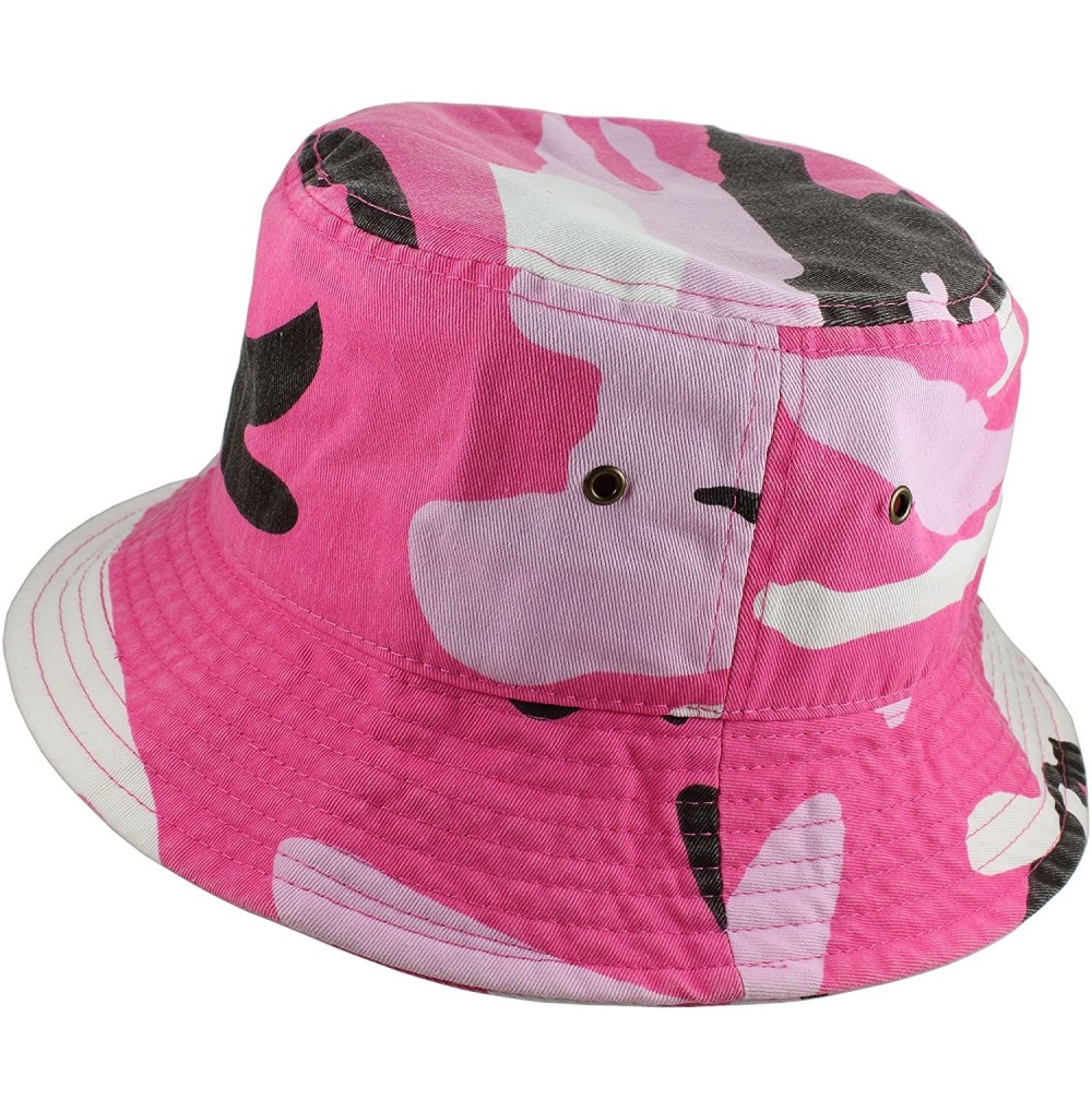 Bucket Hats 100% Cotton Packable Fishing Hunting Summer Travel Bucket Cap Hat - Pink Camo - CZ18DO6I265