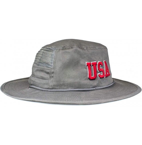 Sun Hats Mesh USA Boonie Sun Hat (Wide Brim) - Red- White and Blue- Sun Protection - Bucket Hat - Grey - CT18T4440SK