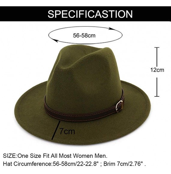 Fedoras Men & Women Panama Hat Classic Wide Brim Fedora Hat with Belt Buckle - Olive Green - CM18SY7U2ON