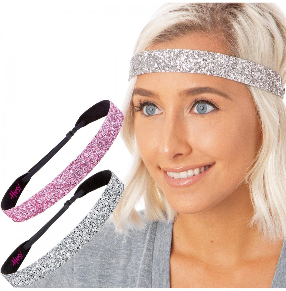 Headbands Women's Adjustable Non Slip Wide Bling Glitter Headband Silver Multi Pack - Silver & Light Pink - C711RV721XB