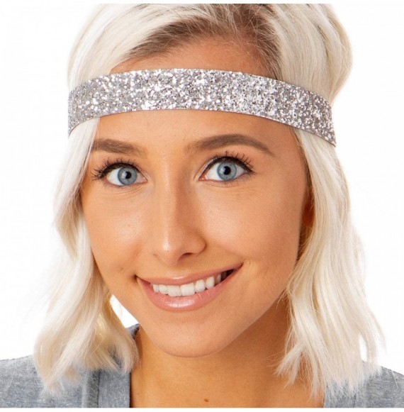 Headbands Women's Adjustable Non Slip Wide Bling Glitter Headband Silver Multi Pack - Silver & Light Pink - C711RV721XB