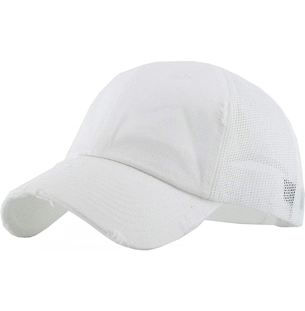 Baseball Caps Women's Adjustable Athletic Trucker Hat Mesh Baseball Cap Dad Hat - Solid Distressed - White - CA18O25RITH