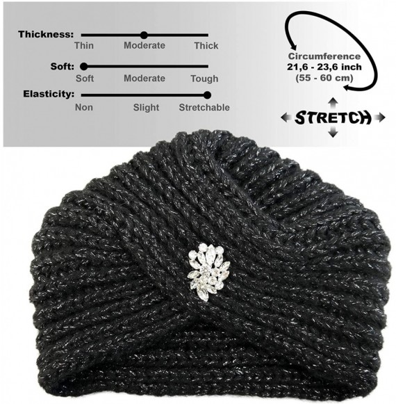 Skullies & Beanies Jewled Fashion Knit Turban Beanie - Boho Glitter Sparkly Muslim Hats for Women - Twisted Wool Cap - Black ...