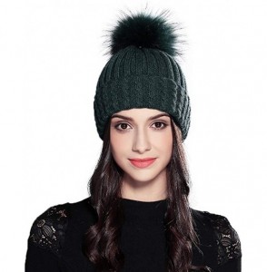 Skullies & Beanies Women Fashion Warm Winter Knitted Beanie Fur Ball Pom Hat Crochet Ski Cap - Green - CJ18KELNUOH