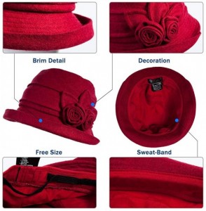 Bucket Hats Women Winter Wool Bucket Hat 1920s Vintage Cloche Bowler Hat with Bow/Flower Accent - 16076black_42ol - CM18Y49728K