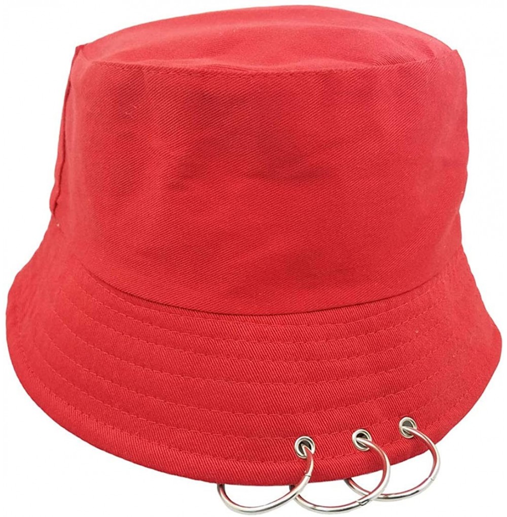 Bucket Hats Kpop Bucket-Hat with Rings-Fisherman-Cap - Men Women Unisex Caps with Iron Rings - Red - CS18TEHT77U