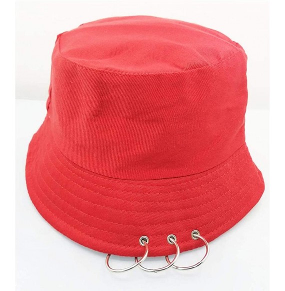 Bucket Hats Kpop Bucket-Hat with Rings-Fisherman-Cap - Men Women Unisex Caps with Iron Rings - Red - CS18TEHT77U