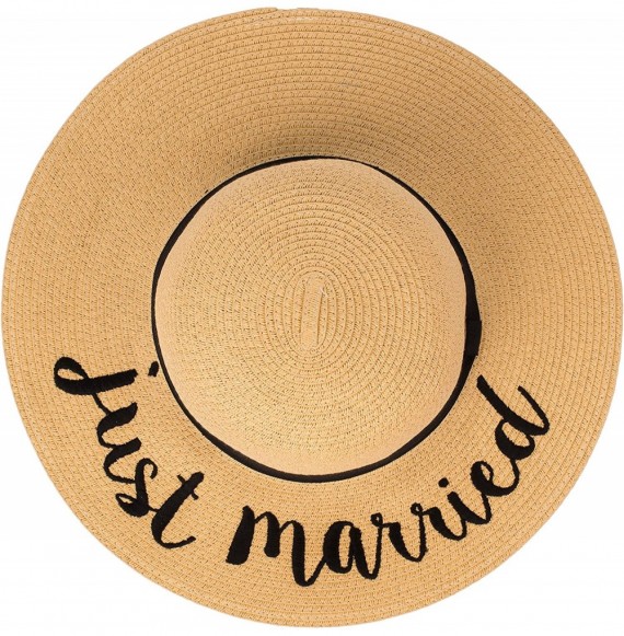 Sun Hats Exclusives Straw Embroidered Lettering Floppy Brim Sun Hat (ST-2017) - Just Married - C617Z6N727Q