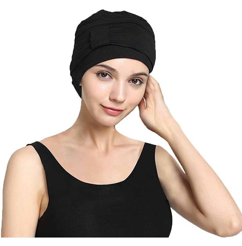 Skullies & Beanies Bamboo Double Layered Comfort Fashion Chemo Cancer Hat Daily Use - Black - CH18364Y9ZT