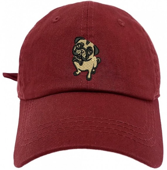 Baseball Caps Pug Style Dad Hat Washed Cotton Polo Baseball Cap - Burgundy - CE188OHUTYI