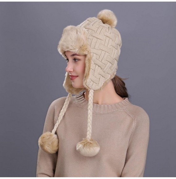 Skullies & Beanies Warm Women Knit Peruvian Beanie Wool Hat Winter Ski Cap with Ear Flaps - Beige - C9187Q7URNK