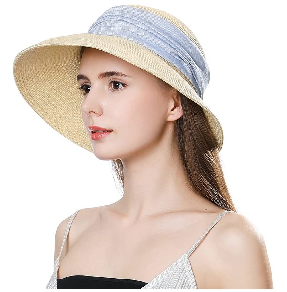 Sun Hats Womens UPF 50 Straw Sun Hat Floppy Wide Brim Fashion Beach Accessories Packable & Adjustable - 00777beige - CA193H835C3