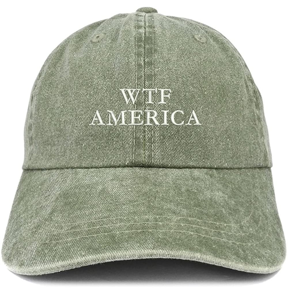 Baseball Caps WTF America Embroidered Washed Cotton Adjustable Cap - Olive - CX185LTSR9Z