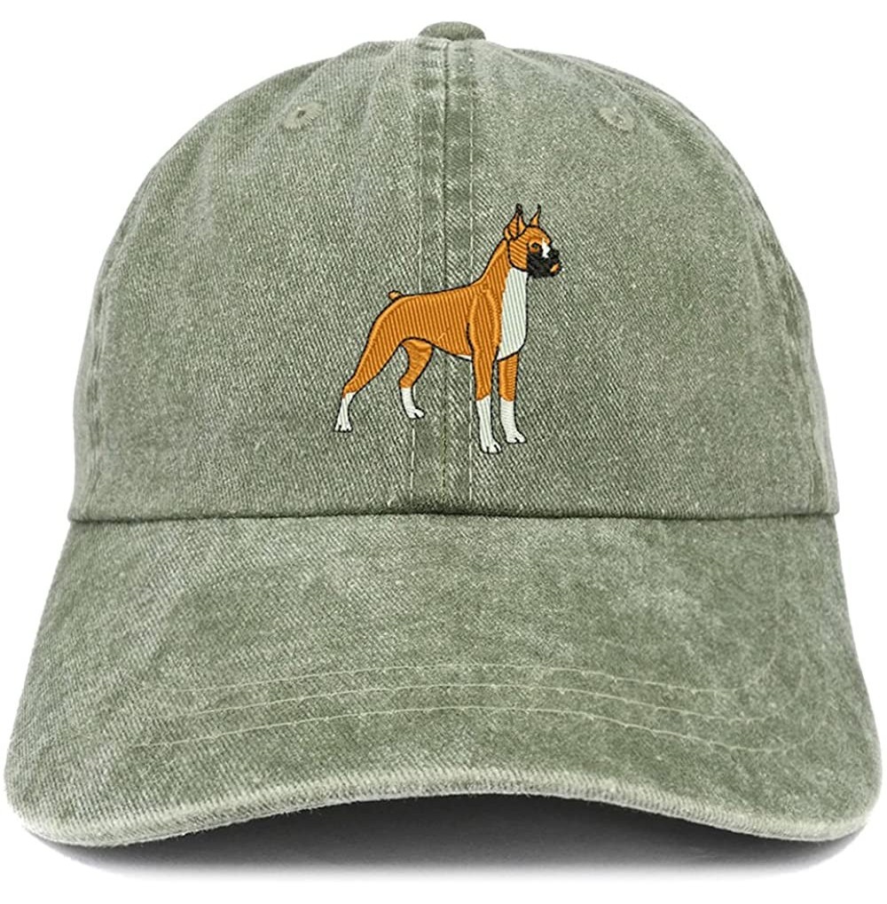 Baseball Caps Boxer Embroidered Dog Theme Low Profile Dad Hat Cotton Cap - Olive - CF185LTMHWS