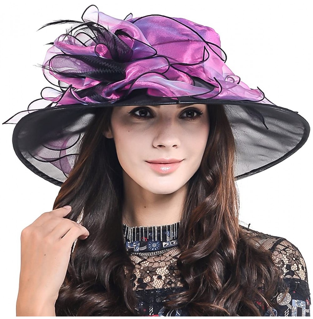 Sun Hats Women's Kentucky Derby Dress Tea Party Church Wedding Hat S609-A - S603-purple - CK18CL6KHEM
