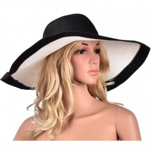Sun Hats 6.7" Womens Church Kentucky Derby Wide Brim Straw Summer Floppy Sun Hat A330 - Black Top Black Brim - C512FITW6BP