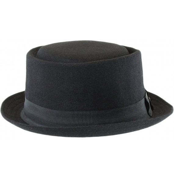 Fedoras Men's Classic Black Wool Blend Pork Pie Cap- Felt Winter Fedora Hat - CG126SQVG45