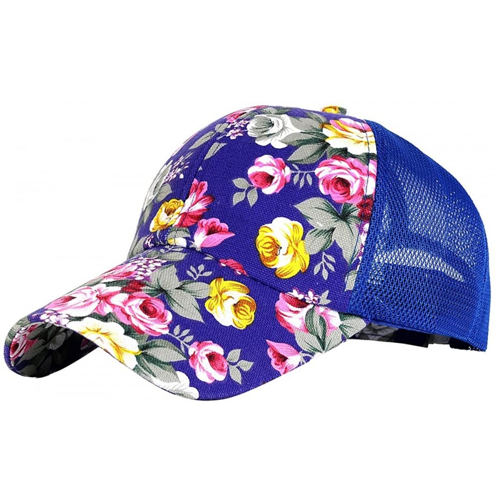 Baseball Caps Snapback Baseball Cap Floral Perforated Ball Caps Golf Hats Summer Mesh Hat for Women Teens Girls - Dark Blue -...