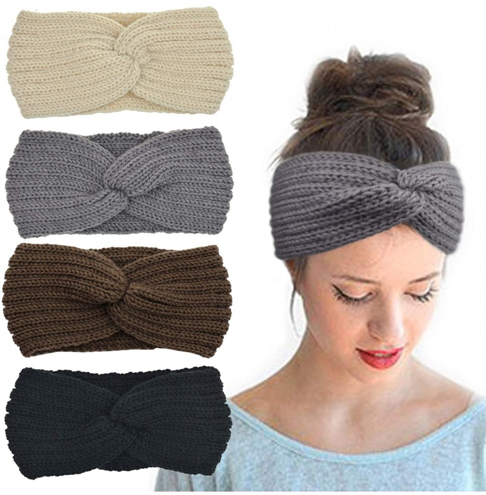 Headbands Crochet Turban Headband for Women Warm Bulky Crocheted Headwrap - C618LR3MSLN