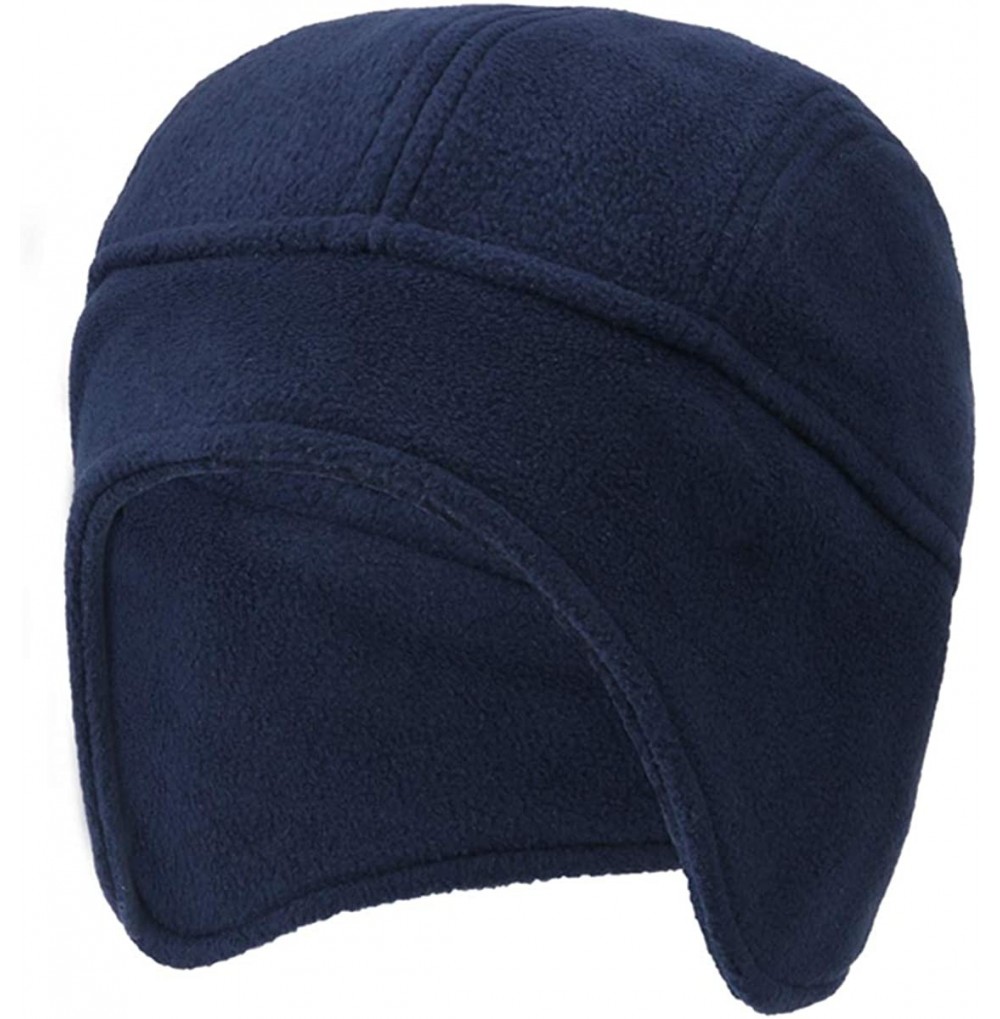 Skullies & Beanies Skull Cap with Ear Flaps- Winter Windproof Soft Warm Fleece Beanie Hats - Navy Blue-b - CN193G5O7OY