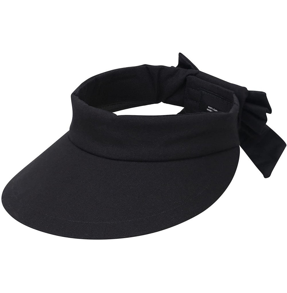 Sun Hats Women's Sportswear Sweat Absorbent Visor Hat w/Ribbon Bow - Black - CK18C5UIYEY