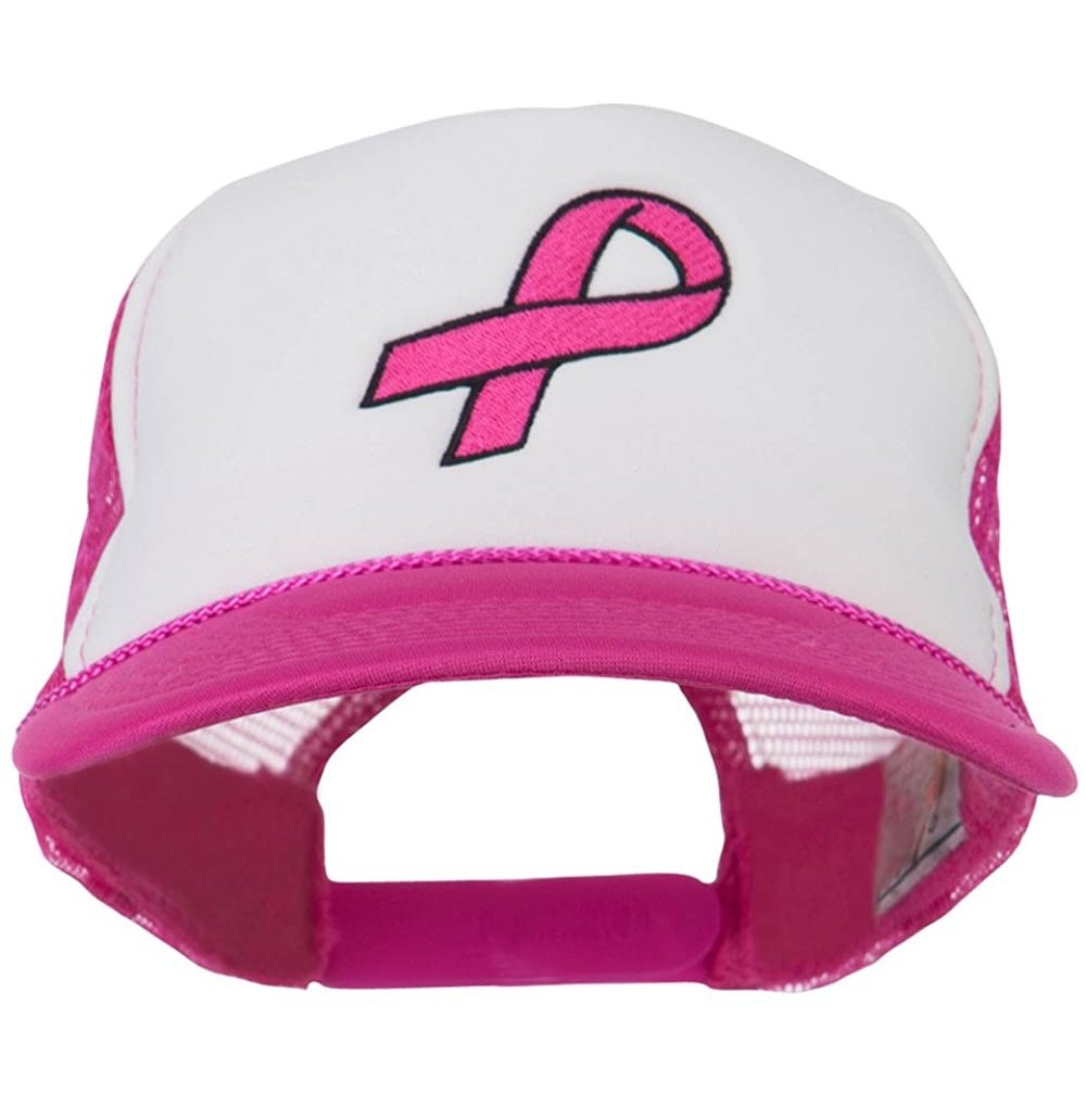 Baseball Caps Breast Cancer Logo Embroidered Foam Front Mesh Back Cap - Hot Pink White - CX11LUGZ2FN