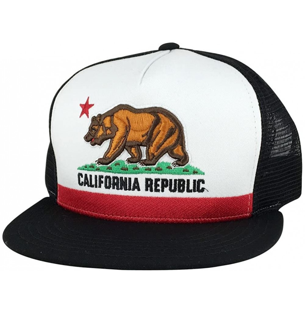 Baseball Caps California Republic White Black Mesh Trucker Snapback Hat Cap - CZ12G7G5IVN