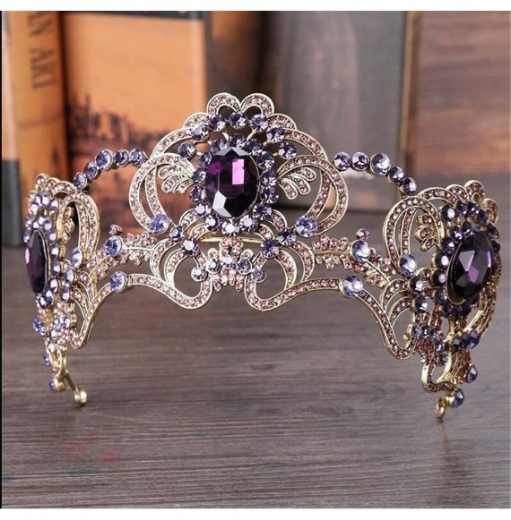 Headbands Dowoo Baroque Vintage Purple Wedding Bridal Rhinestone Headband Queen Crown Tiara(HG21) - CS187HLQ349
