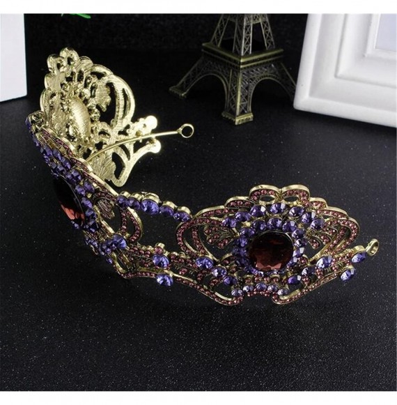 Headbands Dowoo Baroque Vintage Purple Wedding Bridal Rhinestone Headband Queen Crown Tiara(HG21) - CS187HLQ349