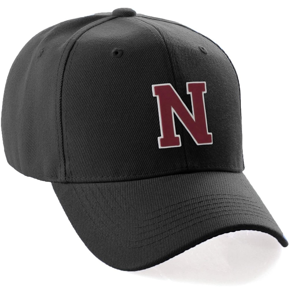 Baseball Caps Classic Baseball Hat Custom A to Z Initial Team Letter- Black Cap White Red - Letter N - CD18IDT0MMI
