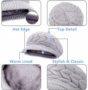 Newsboy Caps 2 Pieces Women Winter Beret Hats Warm Knit Caps Snow Ski Hats with Visor - Black- Grey - CI18YQ86XEU