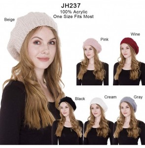 Berets Women's Warm Soft Plain Color Urban Boho Slouch Winter Cable Knitted Beret Hat Skull Hat - Beig - C9195U0SOM4