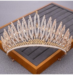 Headbands Luxurious Bridal Crowns And Tiaras Gold Tiara Crystal Rhinestone Wedding Crown-Light Gold9 - Light Gold9 - C91920N9AT7