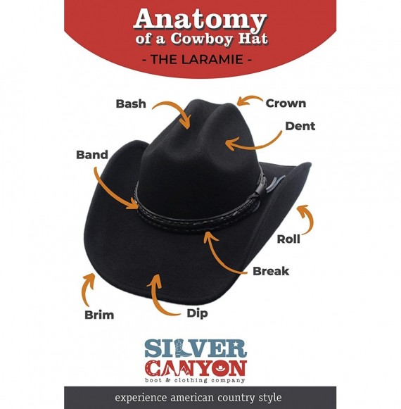 Cowboy Hats Shapeable Cattleman Cowboy Western Wool Hat- Silver Canyon- Black - Black - CY18KN6IC64