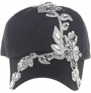 Bucket Hats Lady Cotton Campagne Bling Flower Pattern Adjustable Baseball Cap - Black - CS189XRCS5M