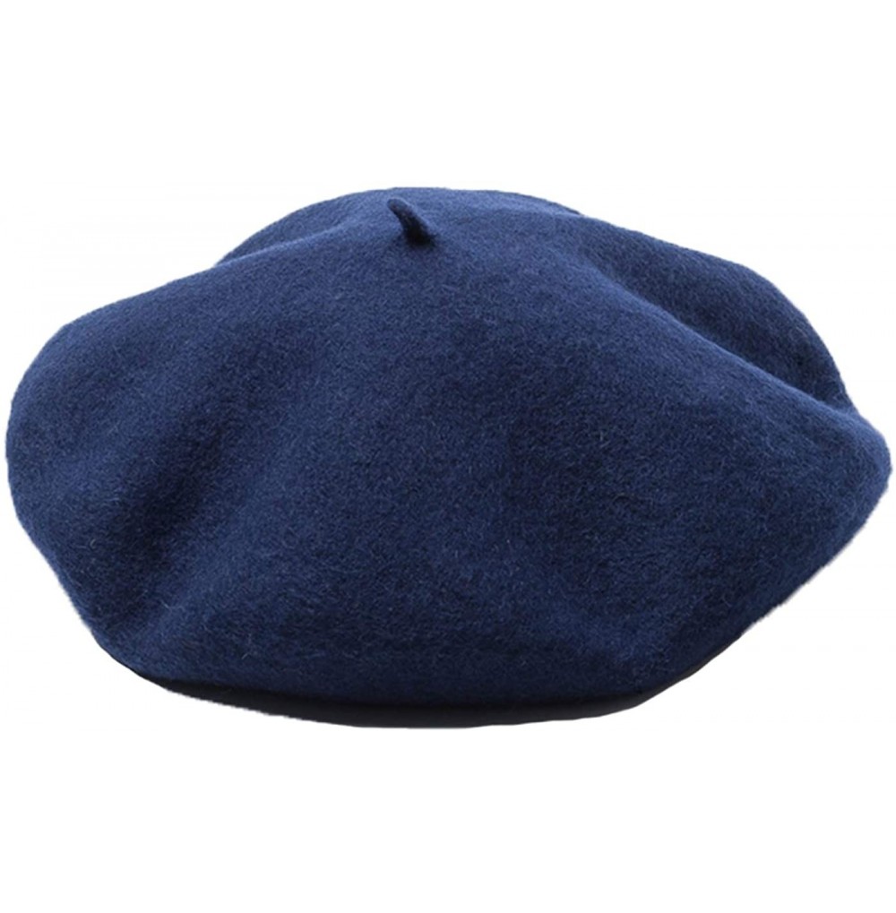 Berets Men's Unisex Adults Solid Color Wool Artist French Beret Hat - Navy Blue - CJ18L2AE4Z5