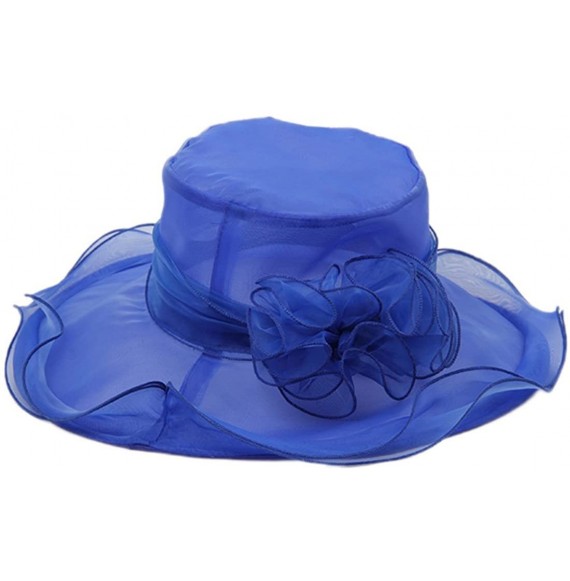 Sun Hats Women's Colorful Organza Flower Brim Kentucky Derby Hat - Blue - CO12GT8708D