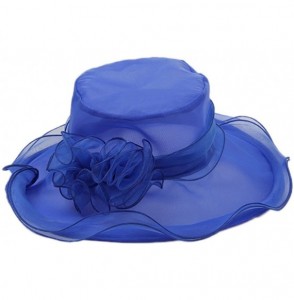 Sun Hats Women's Colorful Organza Flower Brim Kentucky Derby Hat - Blue - CO12GT8708D