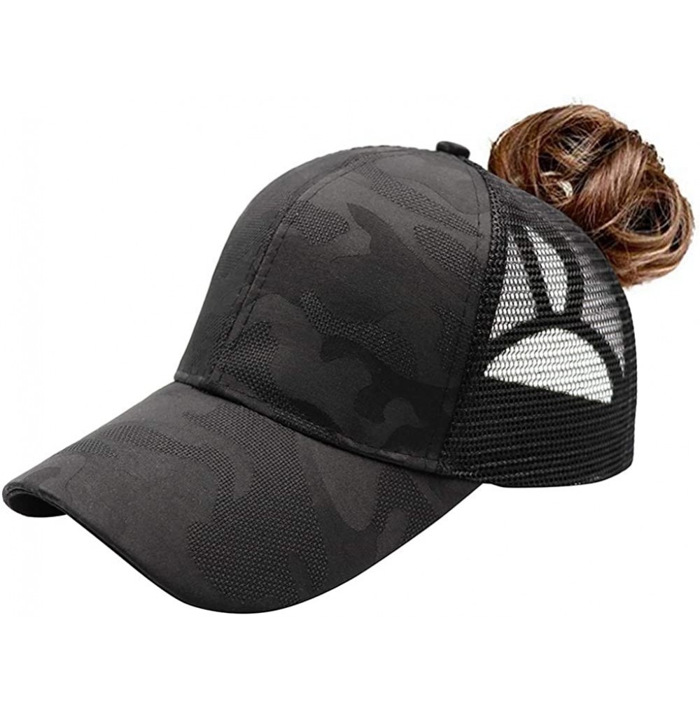 Baseball Caps Womens Ponytail Messy High Buns Trucker Ponycaps Plain Baseball Cap Dad Hat Adjustable Snapback - O-camo Black ...