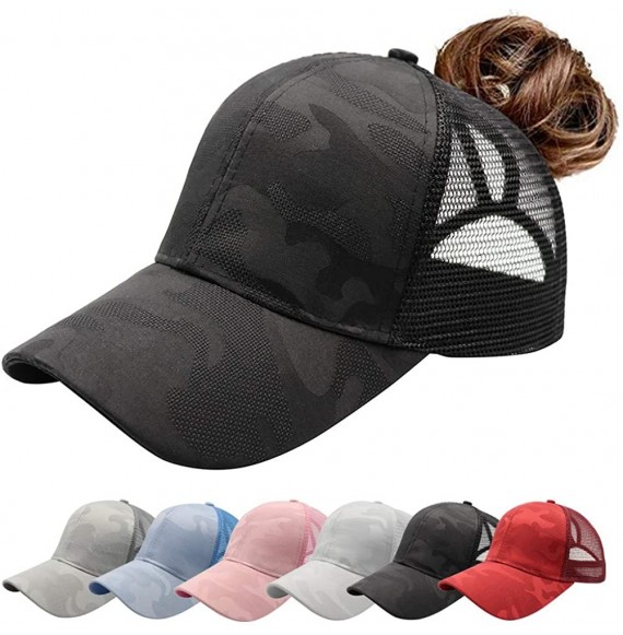 Baseball Caps Womens Ponytail Messy High Buns Trucker Ponycaps Plain Baseball Cap Dad Hat Adjustable Snapback - O-camo Black ...
