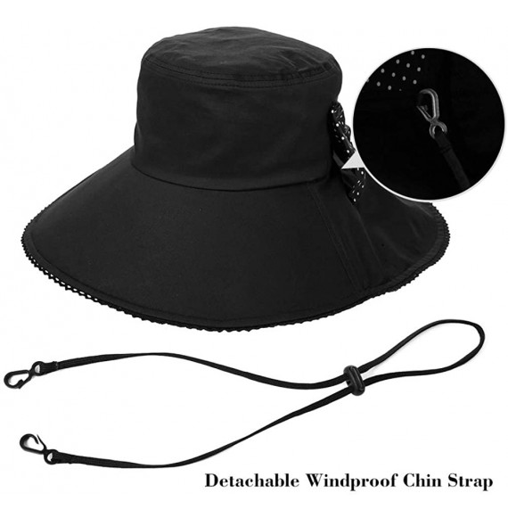 Sun Hats UV Protection Sun Hats Packable Summer Hat Women w/Ponytail Chin Strap 55-61CM - 69053_black - CG18TM08WS5