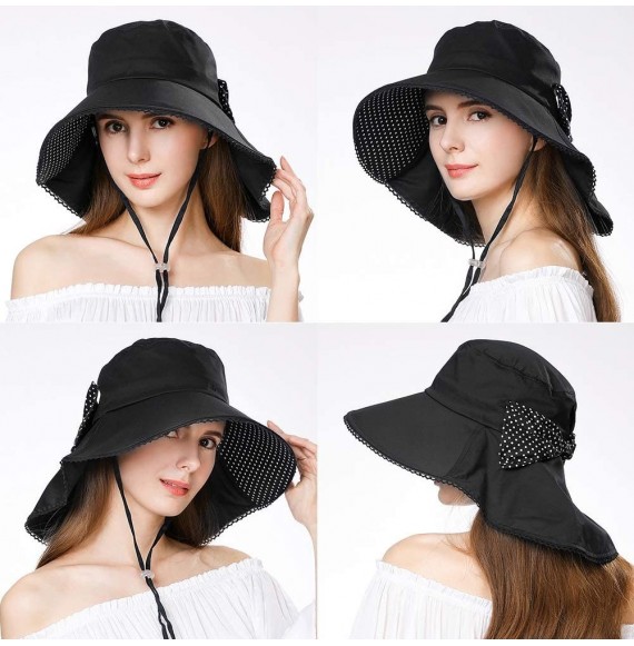 Sun Hats UV Protection Sun Hats Packable Summer Hat Women w/Ponytail Chin Strap 55-61CM - 69053_black - CG18TM08WS5