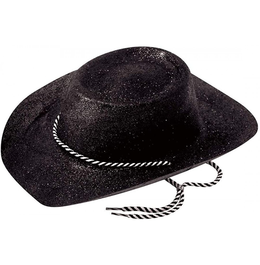 Cowboy Hats Mens Womens Glitter Cowboy Cowgirl with Cord Hat Adults Party Headwear Accessory One Size Fits Most - Black - CN1...