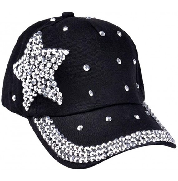 Baseball Caps Caps- Boy Girls 2016 Fashion Rhinestone Star Shaped Snapback Baseball Cap Hat - Black - CT12DYRAMLX