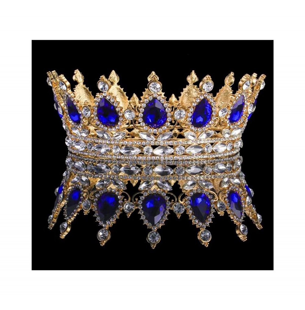 Headbands Vintage Wedding Crystal Rhinestone Bridal - Gold blue - CX18WTHQIUT