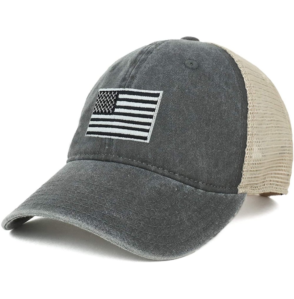 Baseball Caps Oversize XXL Grey American Flag Embroidered Washed Trucker Mesh Cap - Black - CL18LNI3NZI